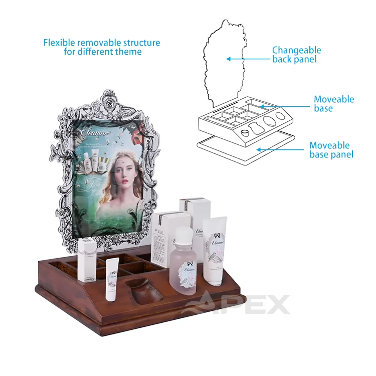 Wooden Base Custom Skincare Product Display For Face Cream