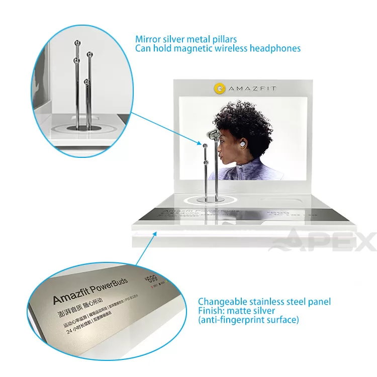 Acrylic Wireless Earphone Display Stand With Led Light