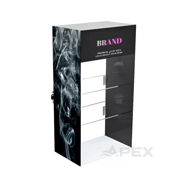 Custom Logo Transparent Lockable Door Vapes Shop Display Stand