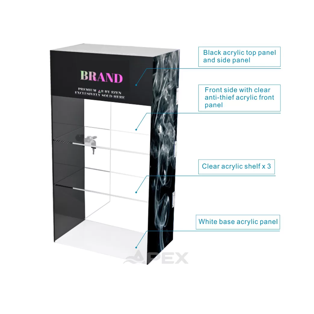 Custom Logo Transparent Lockable Door Vapes Shop Display Stand