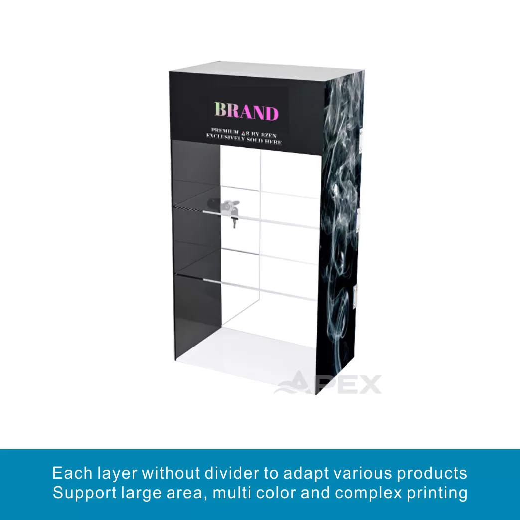 Custom Logo Transparent Lockable Door Vapes Shop Display Stand