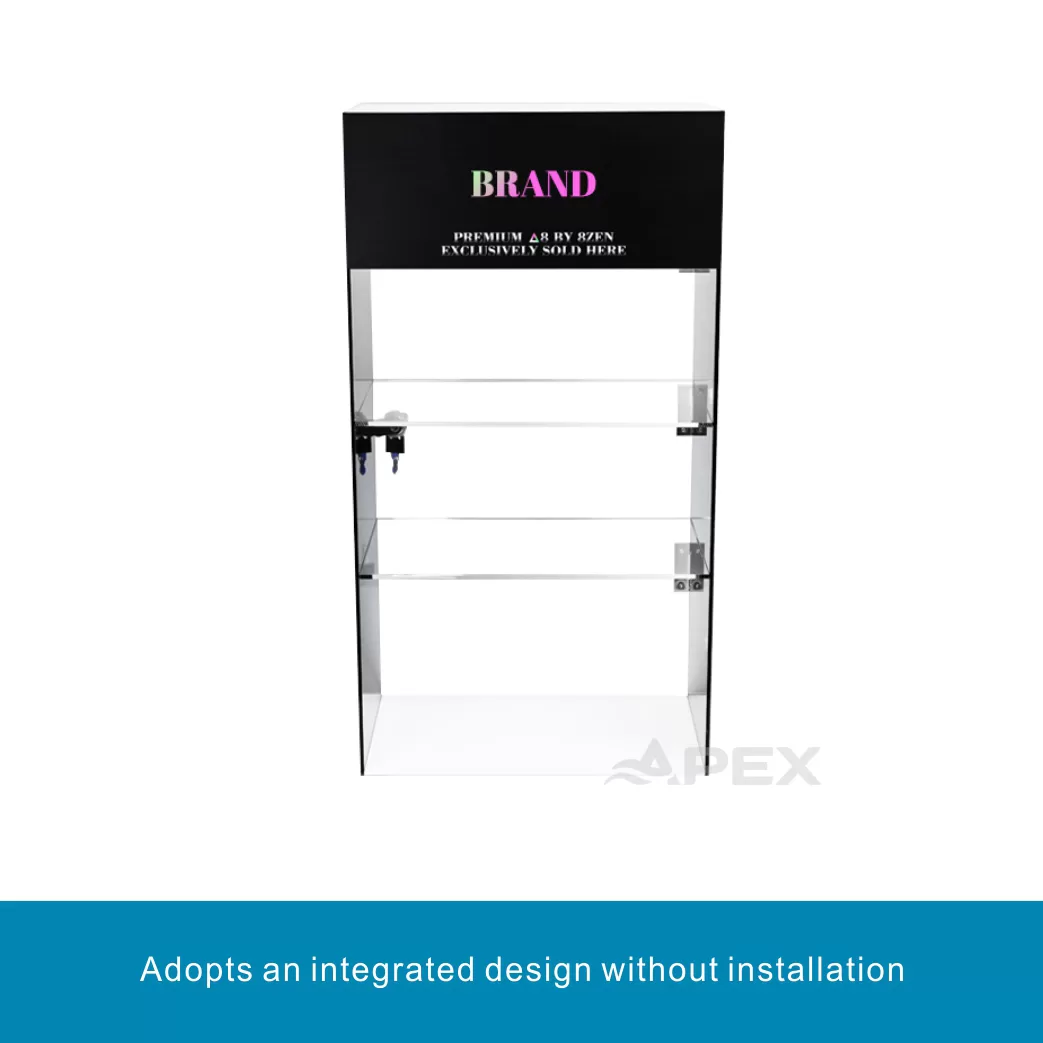 Custom Logo Transparent Lockable Door Vapes Shop Display Stand