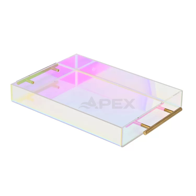 Colorful Rectangle Acrylic Tray With Golden Metal Handle