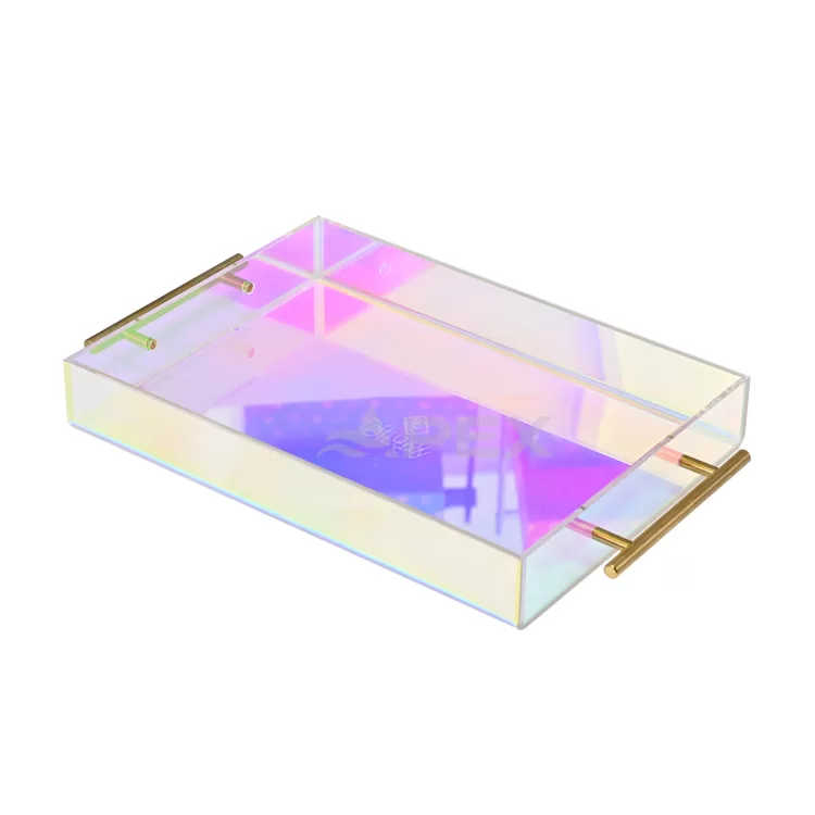 Colorful Rectangle Acrylic Tray With Golden Metal Handle