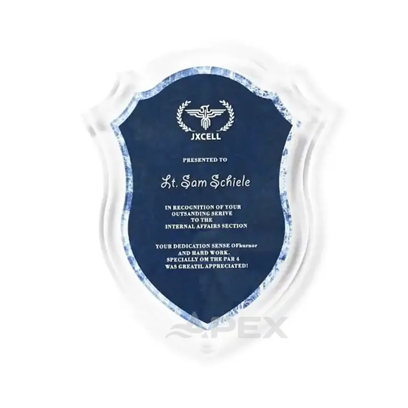 Shield Acrylic Trophy Awards Custom Wall Mounted