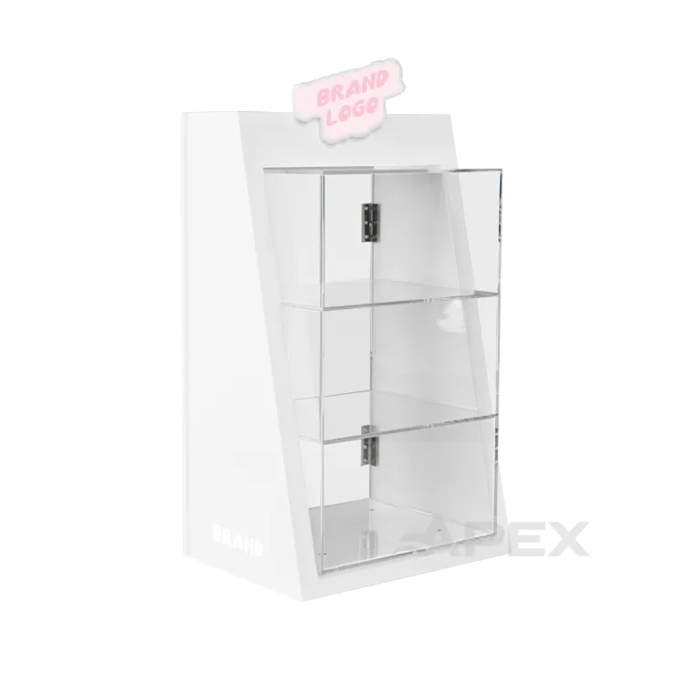 Clear Door 3 Tiers Locking Acrylic Led Display Stand