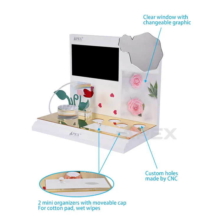 Countertop Acrylic Cosmetic Display Stand With Lcd Screen