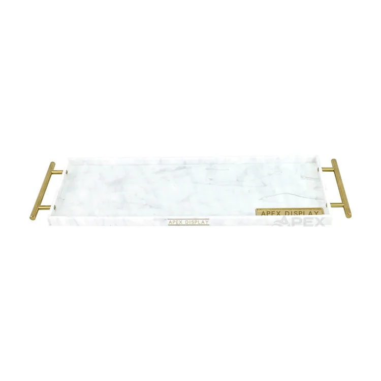 Decorative Custom Acrylic Cosmetic Tray With Gold Metal Handles
