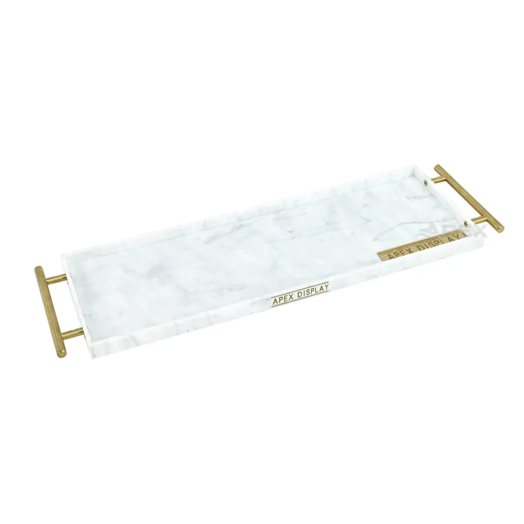 Decorative Custom Acrylic Cosmetic Tray With Gold Metal Handles