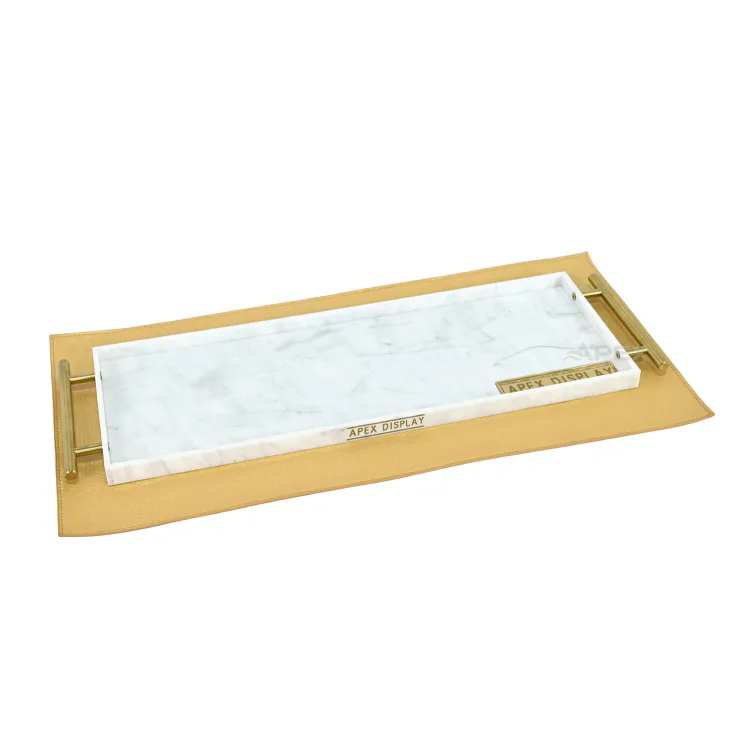 Decorative Custom Acrylic Cosmetic Tray With Gold Metal Handles