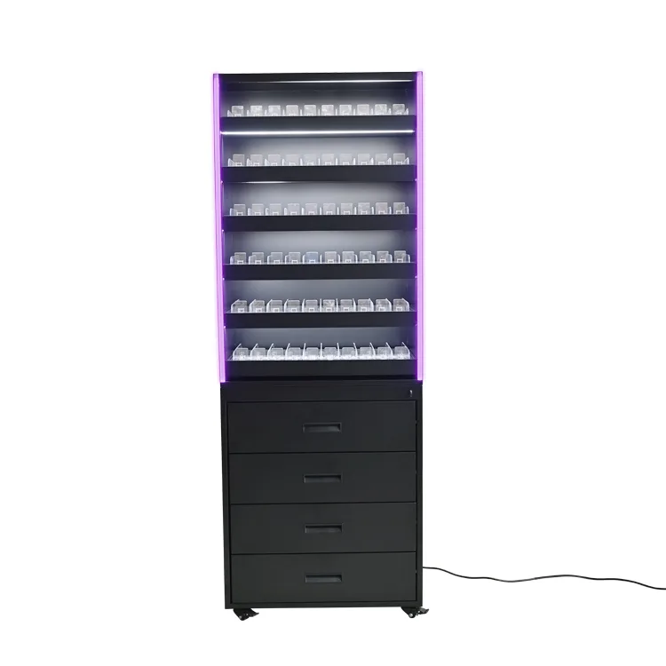 Supermarket Metal Tobacco Display Shelf with LED Light
