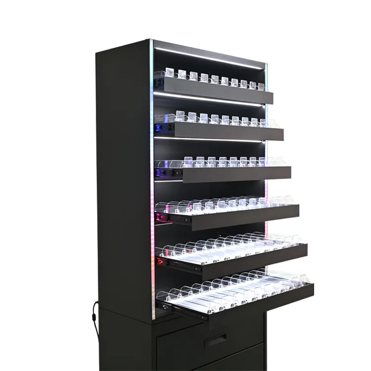 Supermarket Metal Tobacco Display Shelf with LED Light