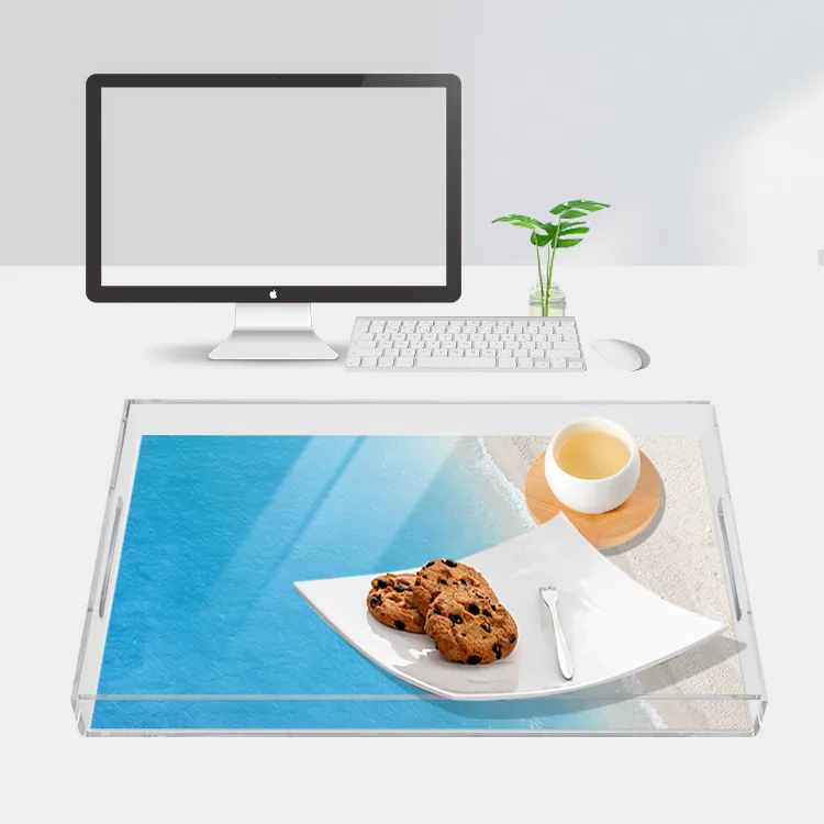 Custom Logo Rectangle Acrylic Tray Gourmet Partner with Arc Safety Angle Cutting Handles