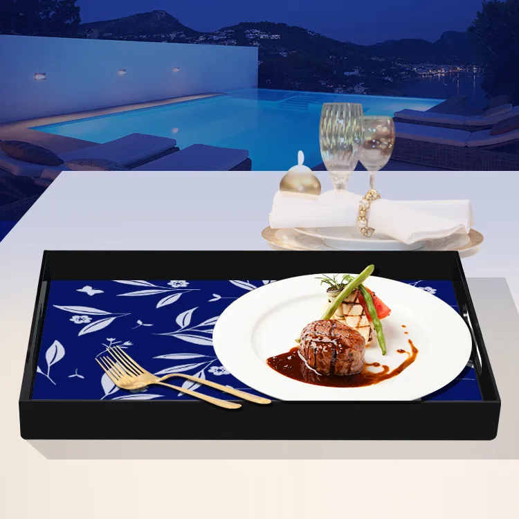 Custom Logo Rectangle Acrylic Tray Gourmet Partner with Arc Safety Angle Cutting Handles