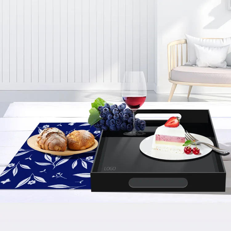Custom Logo Rectangle Acrylic Tray Gourmet Partner with Arc Safety Angle Cutting Handles