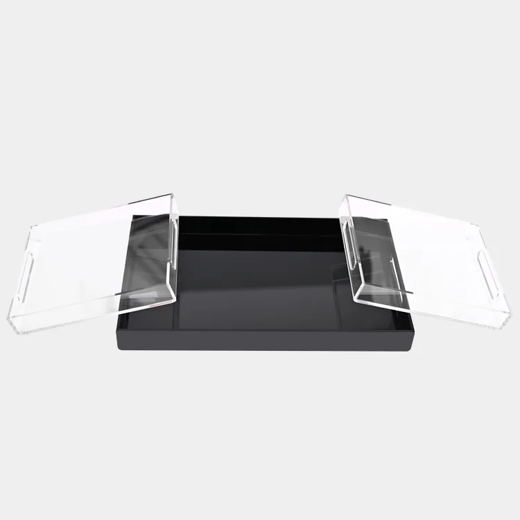 Custom Logo Rectangle Acrylic Tray Gourmet Partner with Arc Safety Angle Cutting Handles