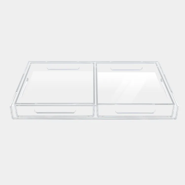 Custom Logo Rectangle Acrylic Tray Gourmet Partner with Arc Safety Angle Cutting Handles