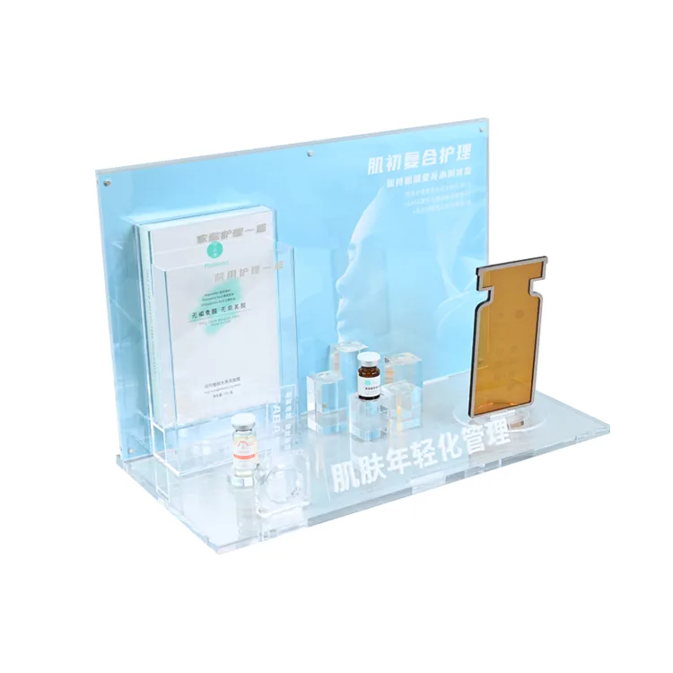 Benutzerdefinierter 3D-Textmarken-L-förmiger Hautpflege-Acryl-Arbeitsplatten-Displayständer