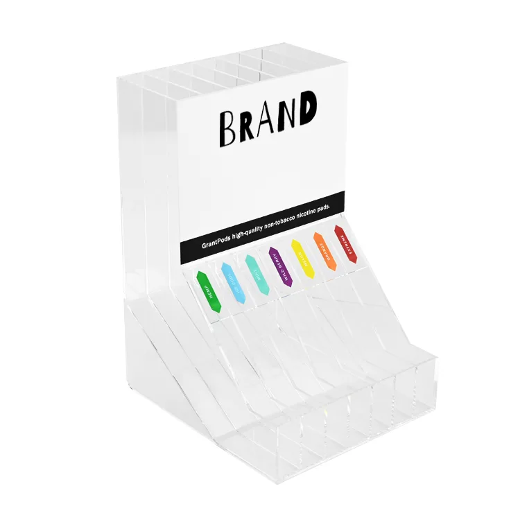 Countertop Round E-cigarette Case Acrylic Display Stand with 7 Sliding Guide Groove