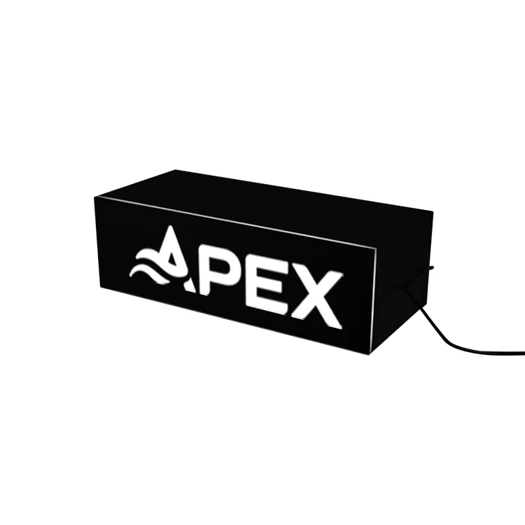 Benutzerdefinierter E-Zigaretten-Shop mit ausgehöhltem Logo, schwarze Lampenbox mit LED-Licht
