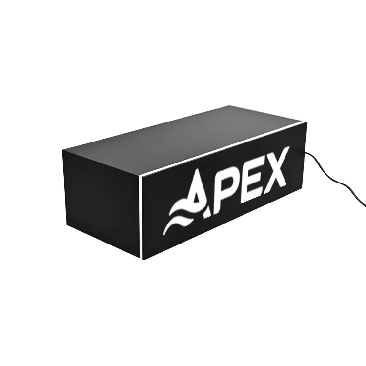 Benutzerdefinierter E-Zigaretten-Shop mit ausgehöhltem Logo, schwarze Lampenbox mit LED-Licht