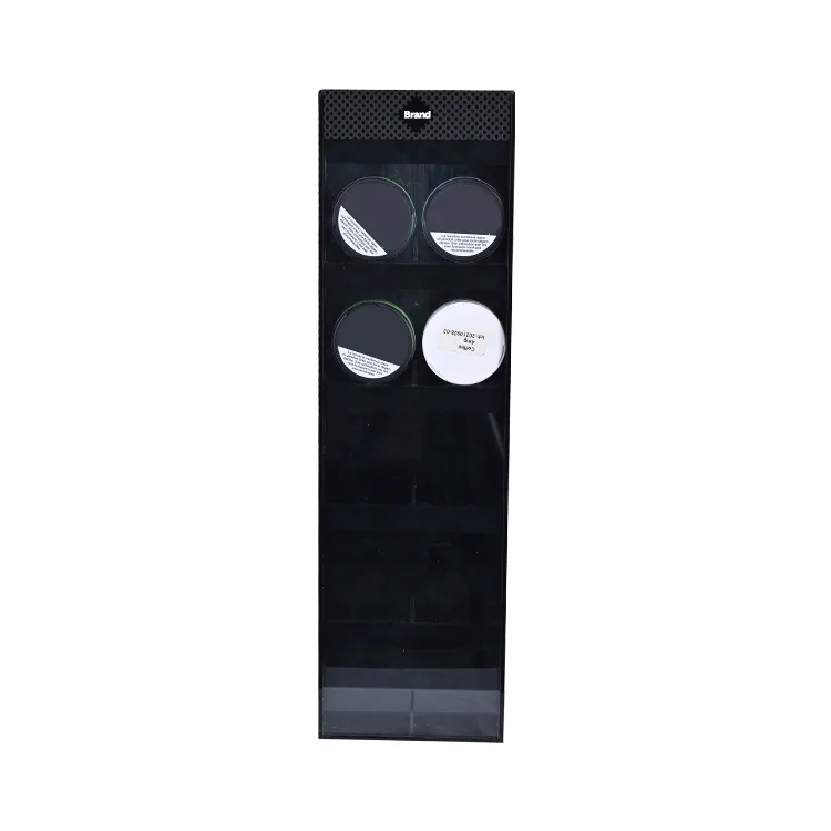 Suporte de acrílico para exposição de sachês de fumaça com 5 camadas e empurrador, ideal para bancada.