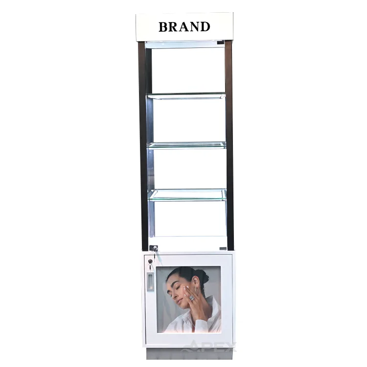 Led Floor Standing Jewelry Metal Display Stand with Lockable Storage Cabinet