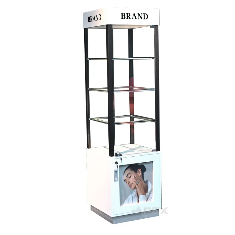 Led Floor Standing Jewelry Metal Display Stand with Lockable Storage Cabinet