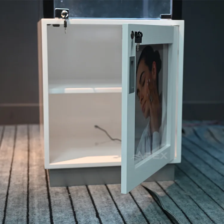 Led Floor Standing Jewelry Metal Display Stand with Lockable Storage Cabinet