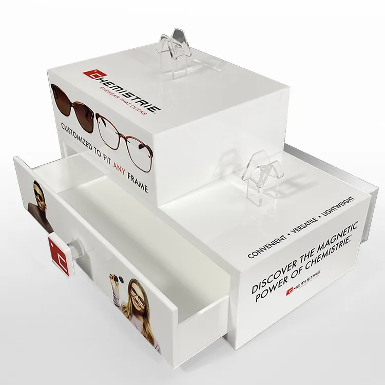 Rak Display Kacamata Meja dengan Laci