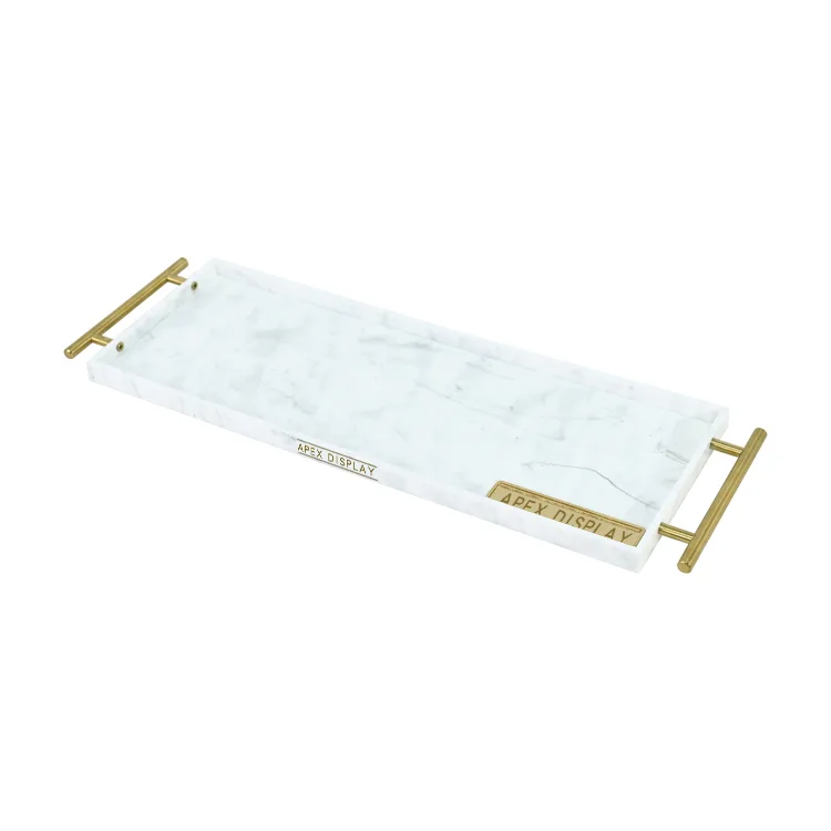 Custom Countertop White Marble Grain Acrylic Tray with Gold Handle