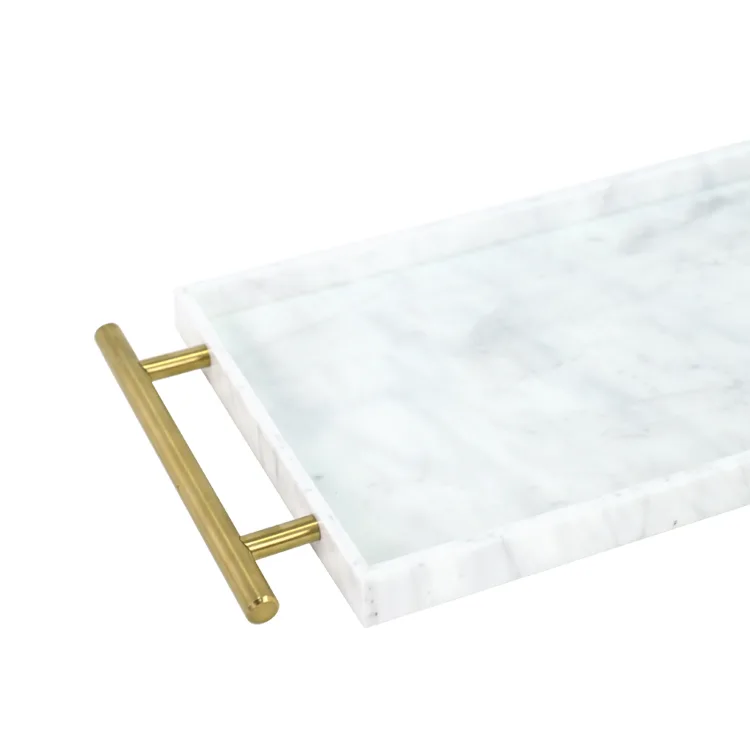 Custom Countertop White Marble Grain Acrylic Tray with Gold Handle