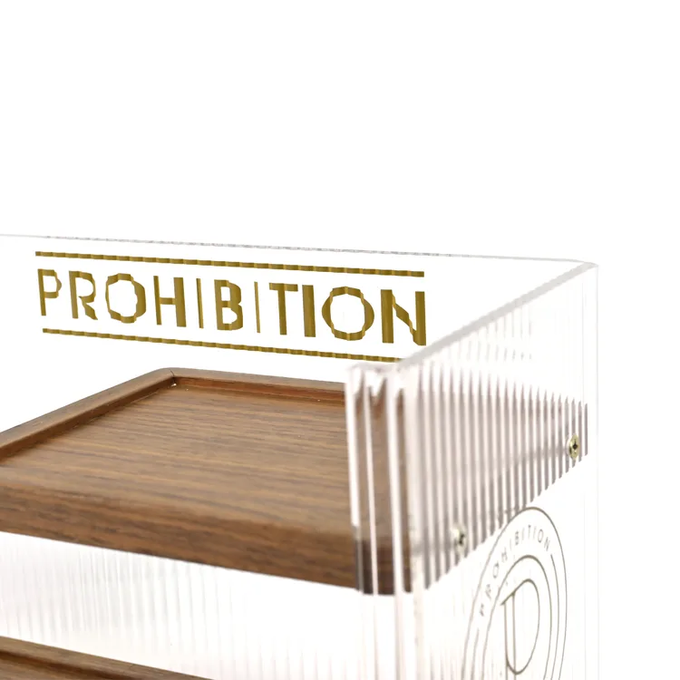 Custom Double Tiers Acrylic Cosmetics Display Rack MDF Tray