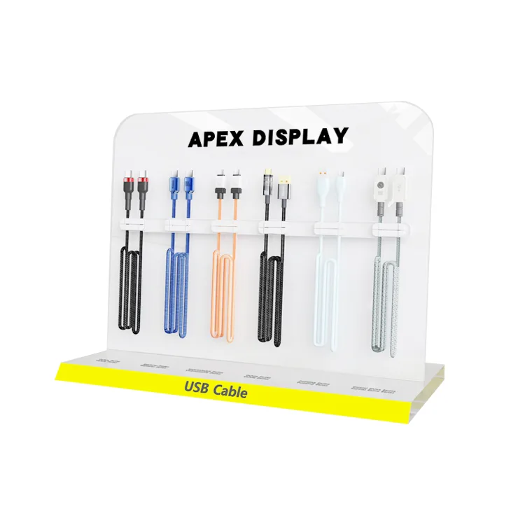 Acrylic T Shape Countertop USB Cable Clamp Magnetic Display Stand