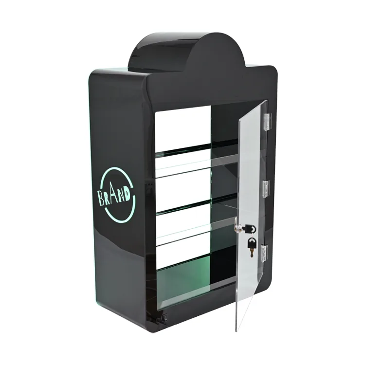 Suporte de acrílico para exposição de tabaco com 3 camadas e iluminação LED.