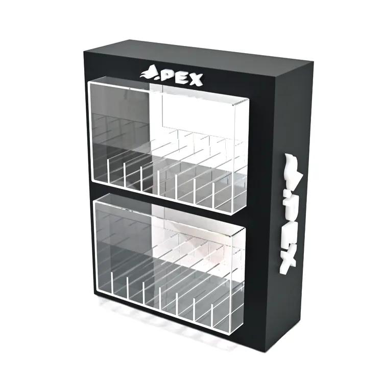 2 Tiers Tobacco Counter Top Acrylic Smoke Display Rack with LED