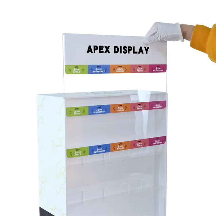 Custom 3 Tiers Countertop Acrylic Pouch Display Rack for Smoke Shop
