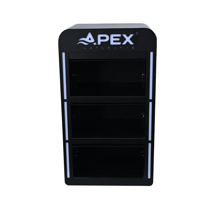 3 Layers Retail Cigarette Store Countertop Linkage door Metal Display Stand with led