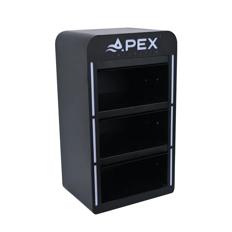 3 Layers Retail Cigarette Store Countertop Linkage door Metal Display Stand with led