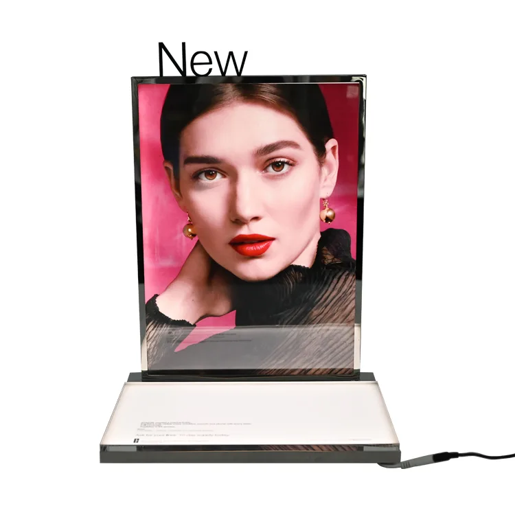 Stainless Steel Frame L-shaped Acrylic Cosmetics Display Rack with Led