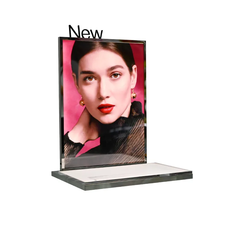 Stainless Steel Frame L-shaped Acrylic Cosmetics Display Rack with Led