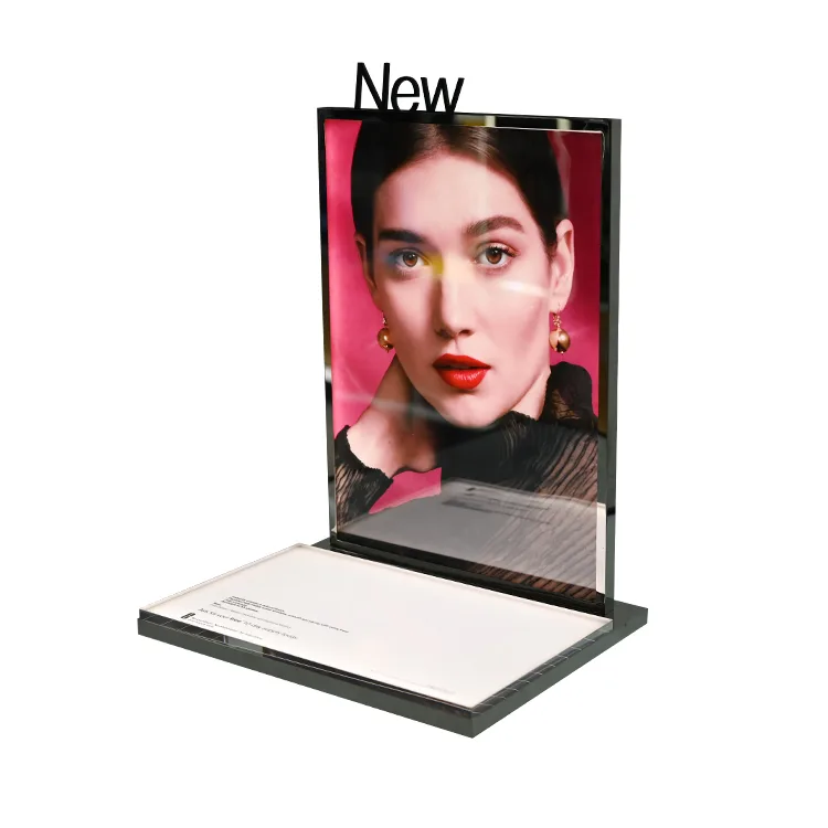 Stainless Steel Frame L-shaped Acrylic Cosmetics Display Rack with Led