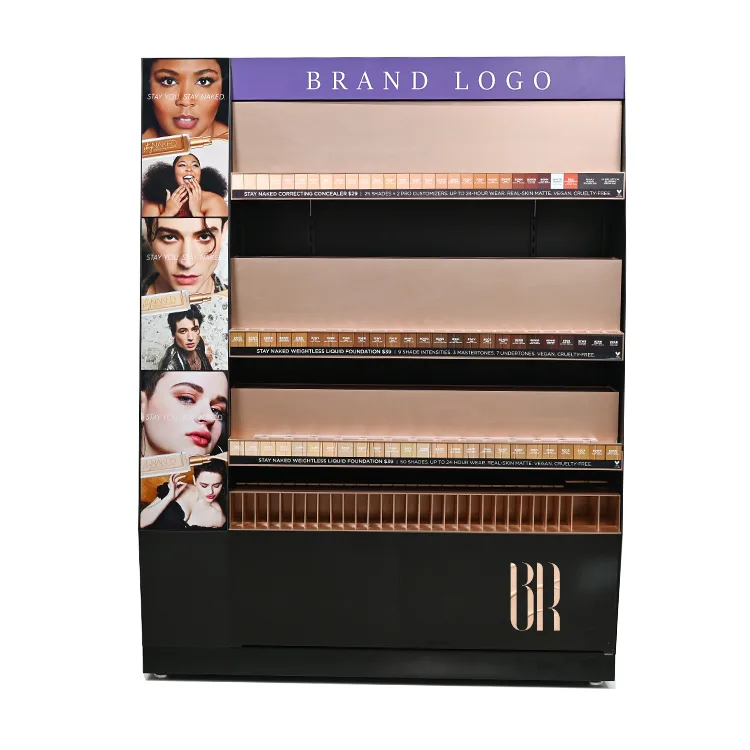 Custom Metal Floor Standing Lipstick Makeup Display Shelf