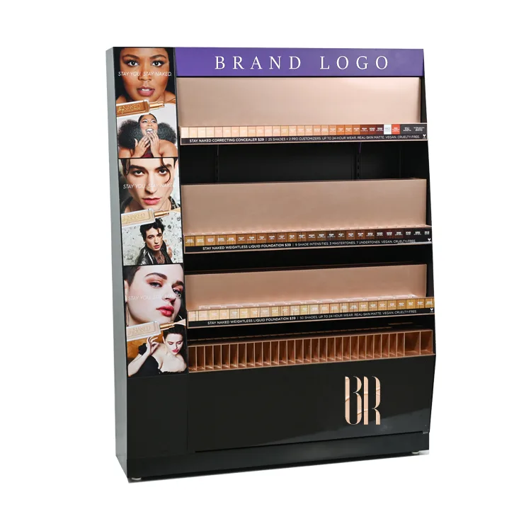 Custom Metal Floor Standing Lipstick Makeup Display Shelf