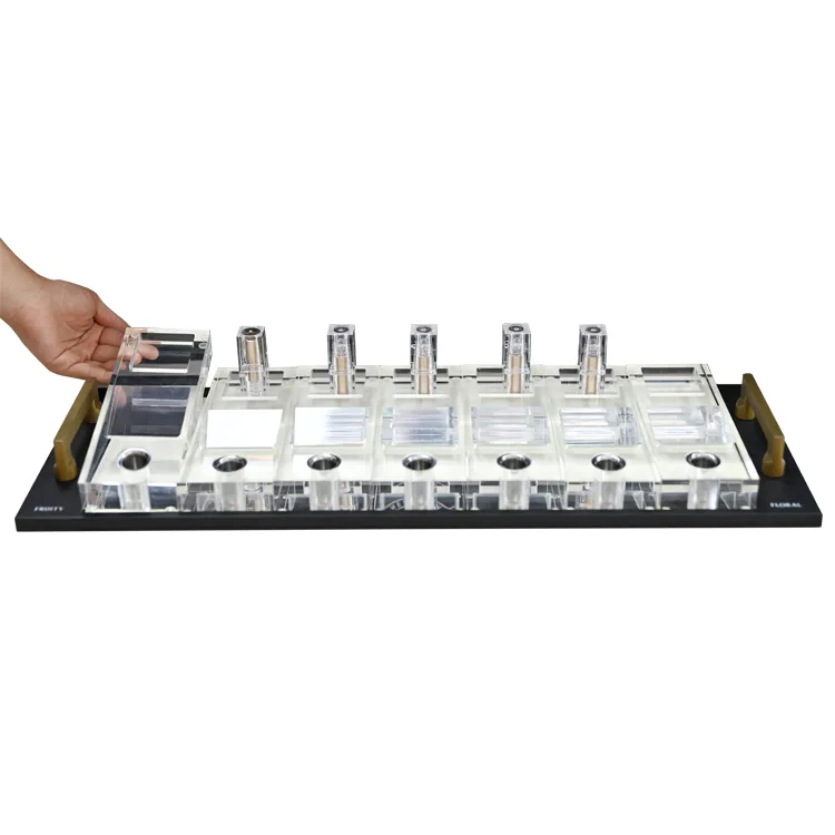 Custom Acrylic Countertop Perfume Trial Display Rack with Metal Tray | Cosmetic Merchandiser & Retail Merchandising Display