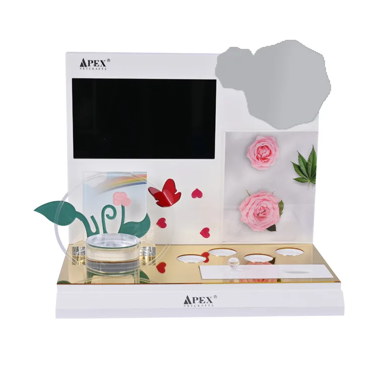 L Shape Acrylic Smart Cosmetic Display Stand with LCD Screen