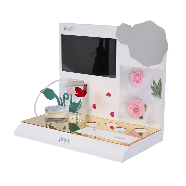 L Shape Acrylic Smart Cosmetic Display Stand with LCD Screen