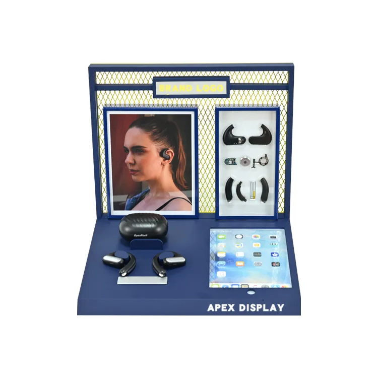 Custom Metal Acrylic Counter Top Wireless Earphone Dsiplay Stand with LED Light