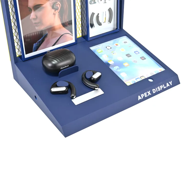 Custom Metal Acrylic Counter Top Wireless Earphone Dsiplay Stand with LED Light