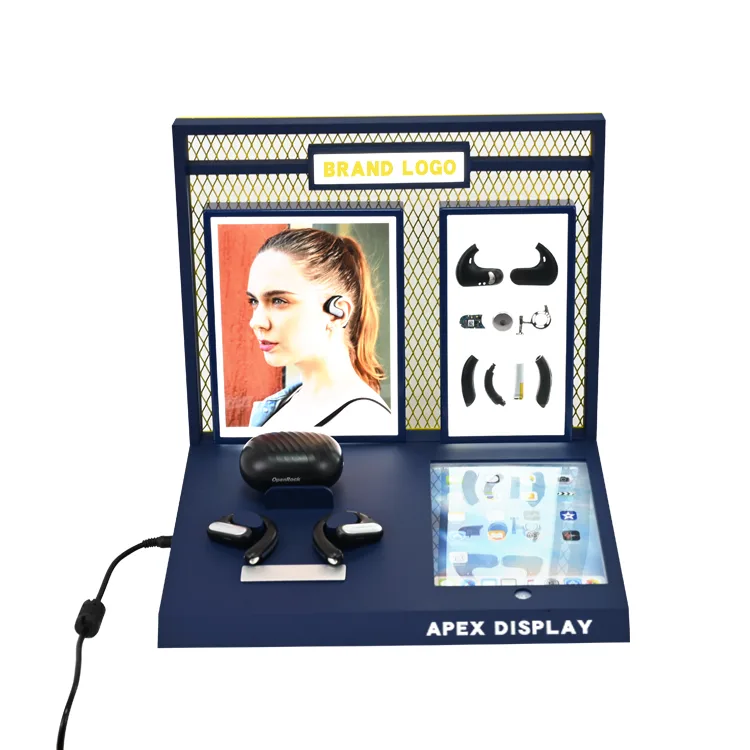 Custom Metal Acrylic Counter Top Wireless Earphone Dsiplay Stand with LED Light